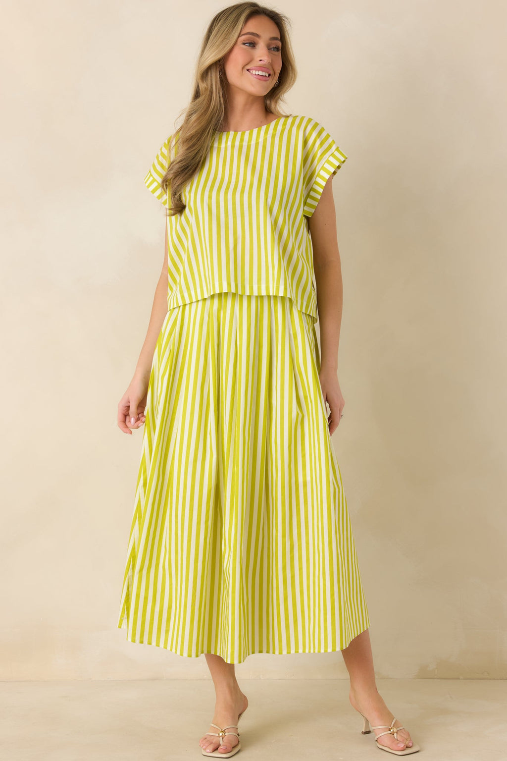 Making Moves Chartreuse Green Stripe Boxy Cotton Top