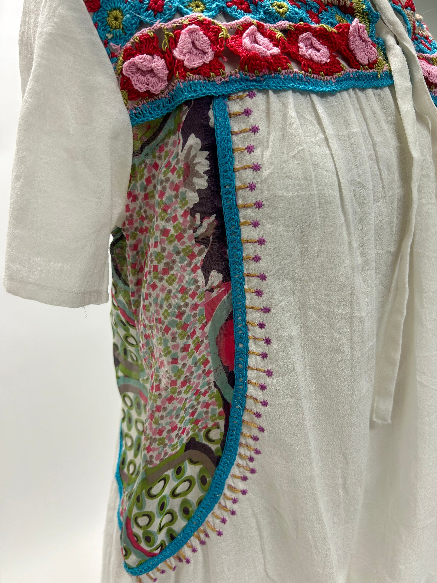 Embroidered Tunic Top in Moss Cotton and Cotton Silk