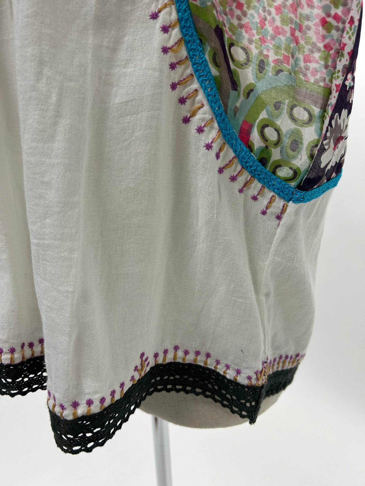 Embroidered Tunic Top in Moss Cotton and Cotton Silk