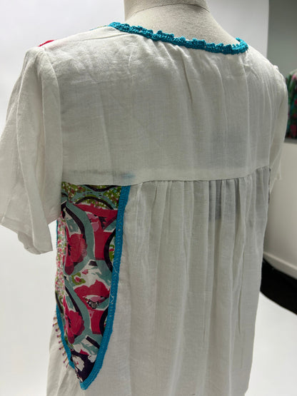 Embroidered Tunic Top in Moss Cotton and Cotton Silk