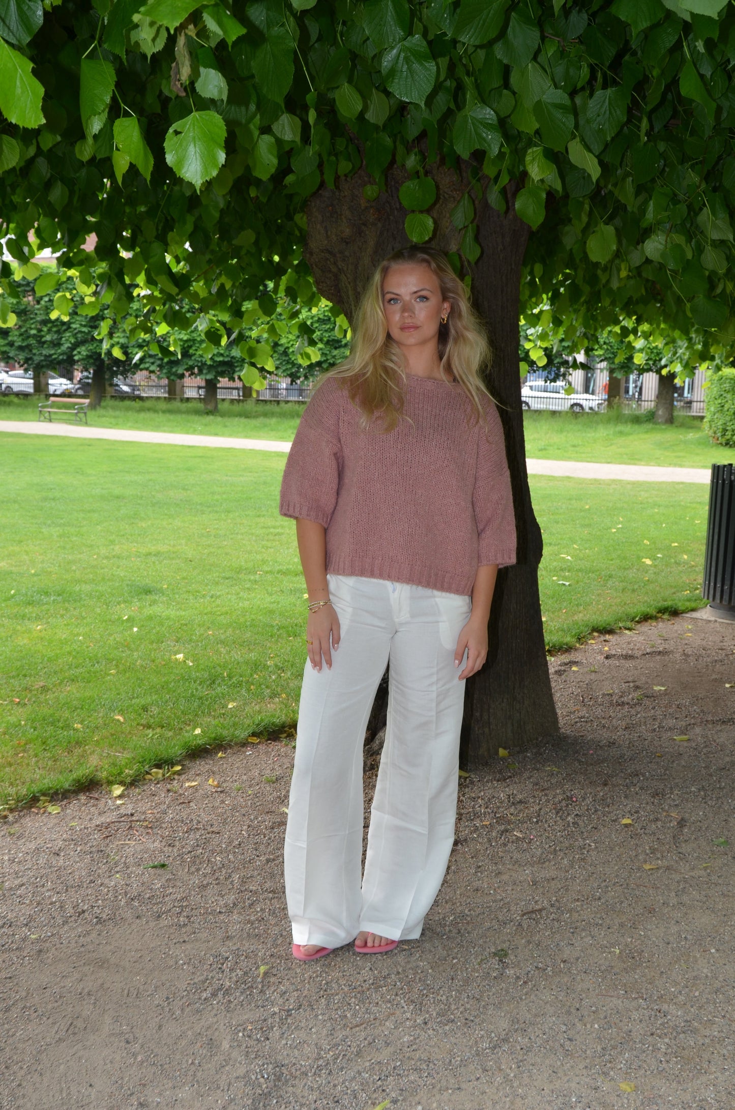 Helena low-rise trousers in linen blend - White