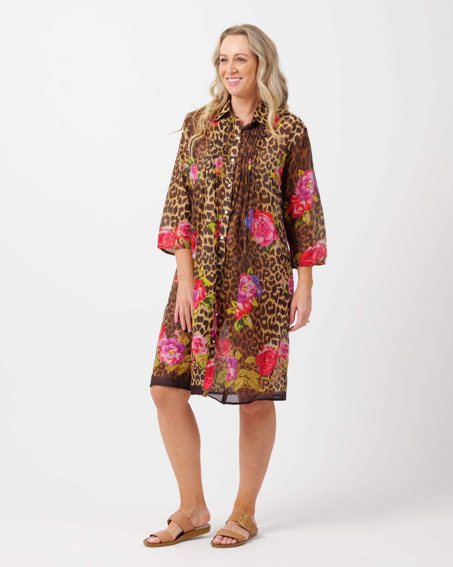 Collared shirt dress in tiger floral