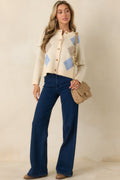Goes Without Saying Natural Multi Knit Argyle Button Up Cardigan Sweater