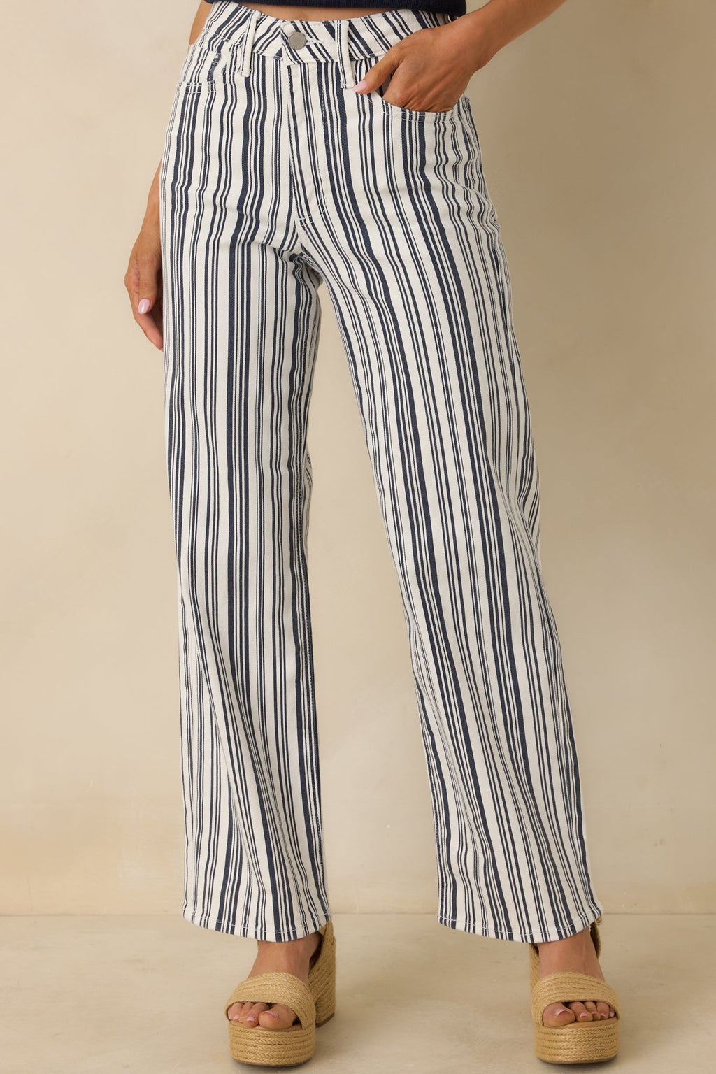 Boardwalk Bound Navy Stripe Cotton Wide Leg Pants