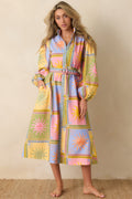 Paradisa Anna Maria Multi Sun Print Linen Blend Midi Dress