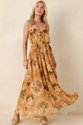 Paradise Calling Peach Multi Tropical Print Beaded Strap Maxi Dress