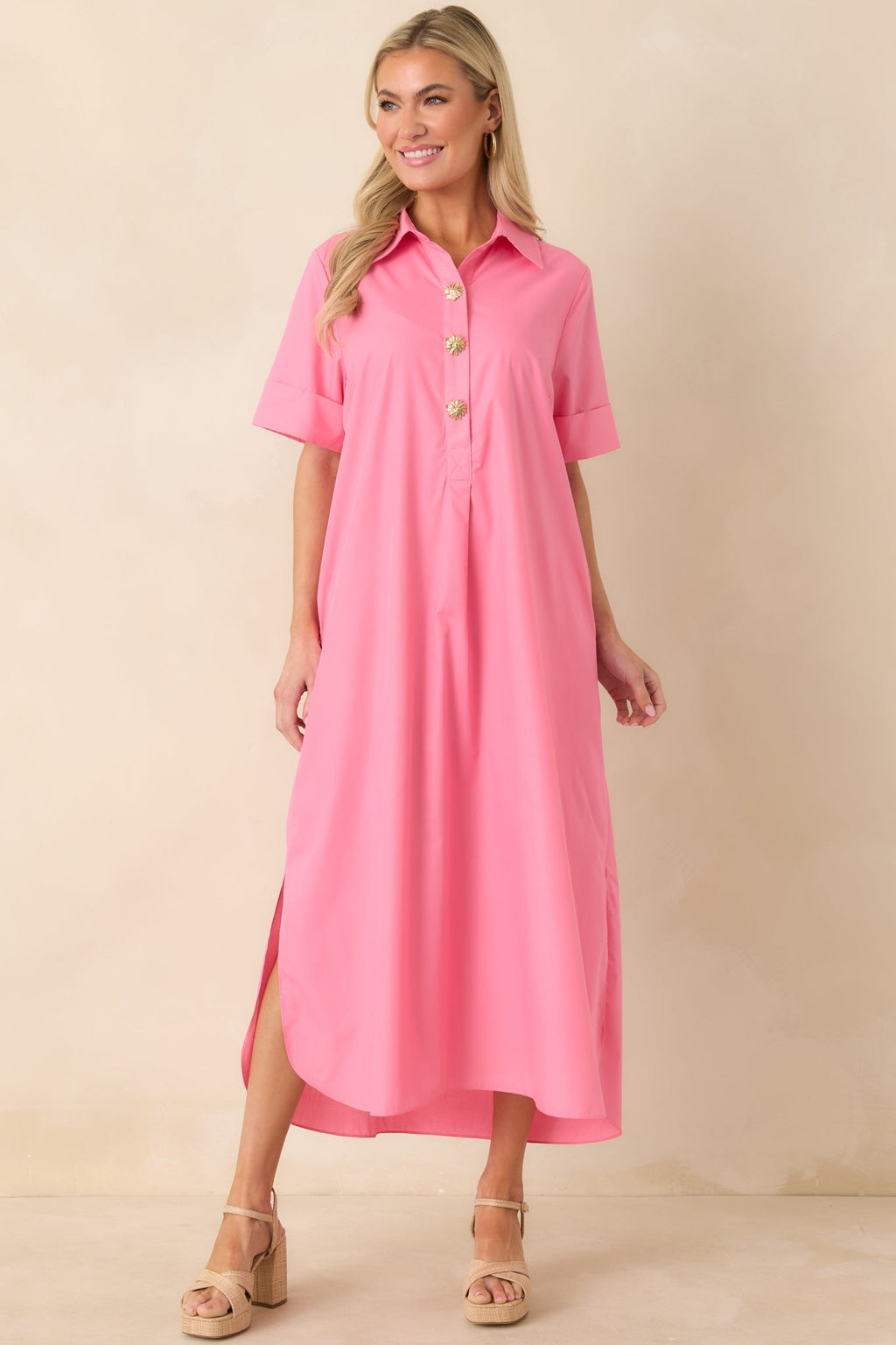 Read The Signs Pink Short Sleeve Maxi Dress