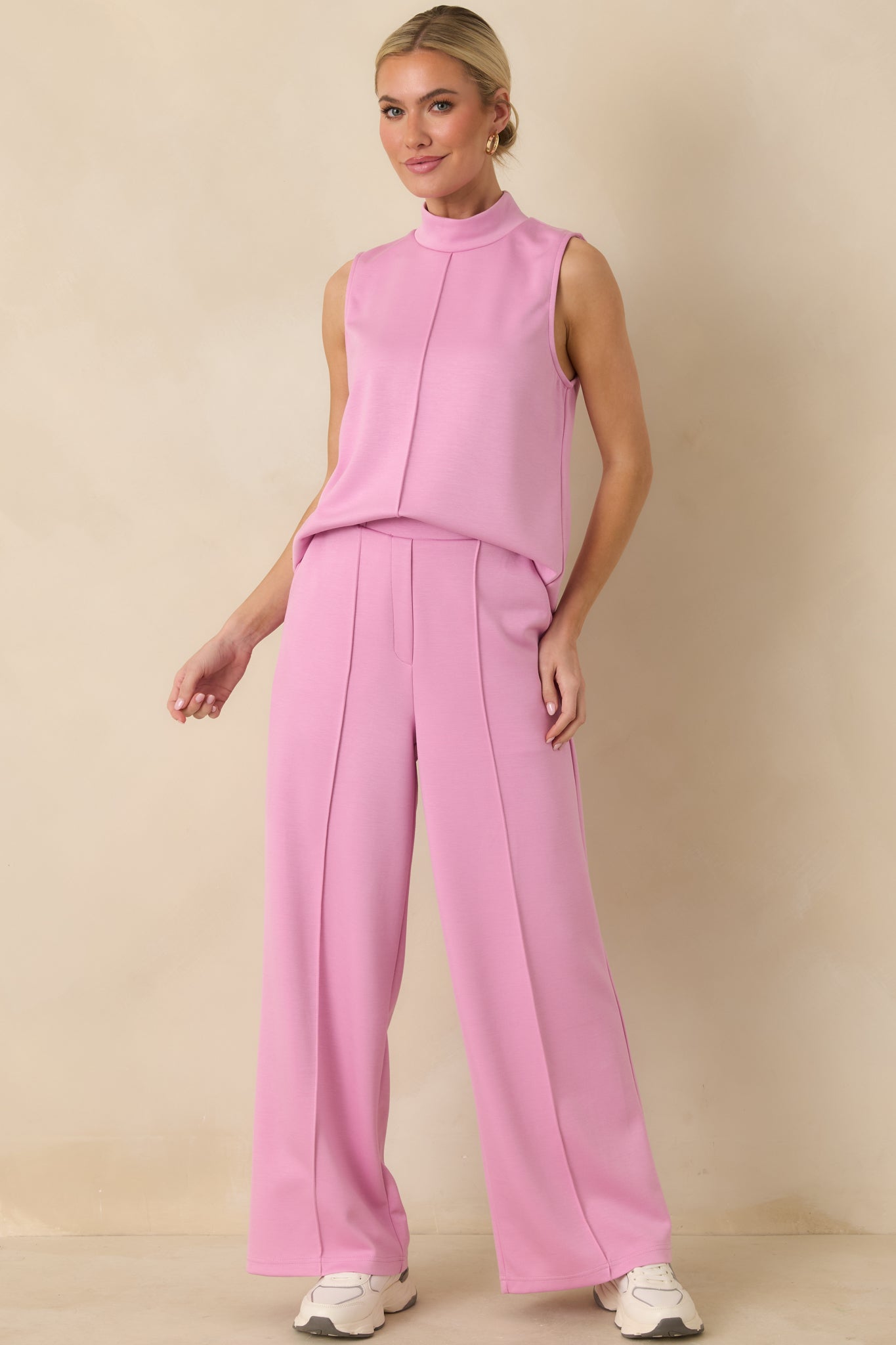 Ready to Jet Petal Pink Sleeveless Mock Neck Tank Top