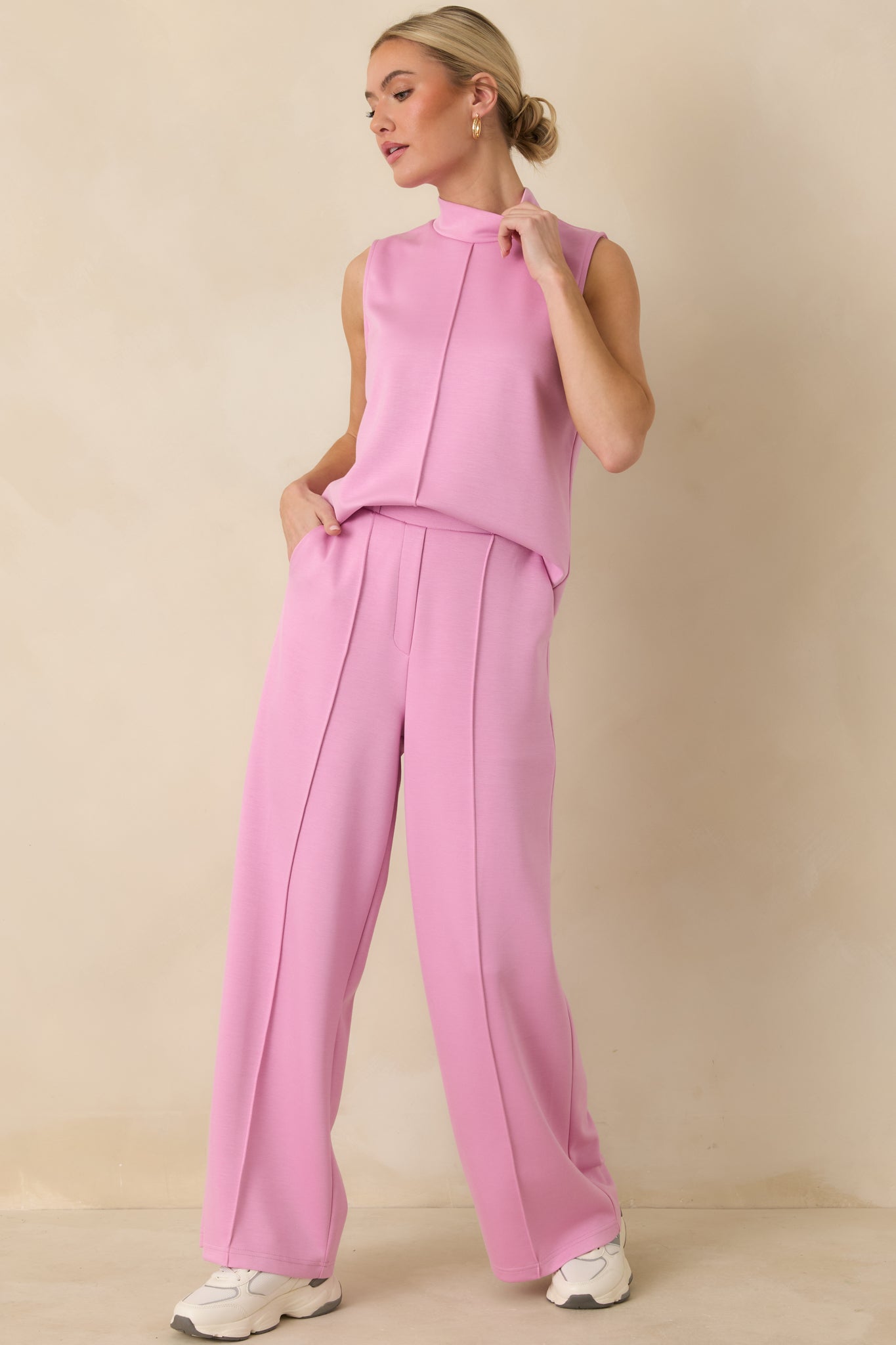 Ready to Jet Petal Pink Sleeveless Mock Neck Tank Top