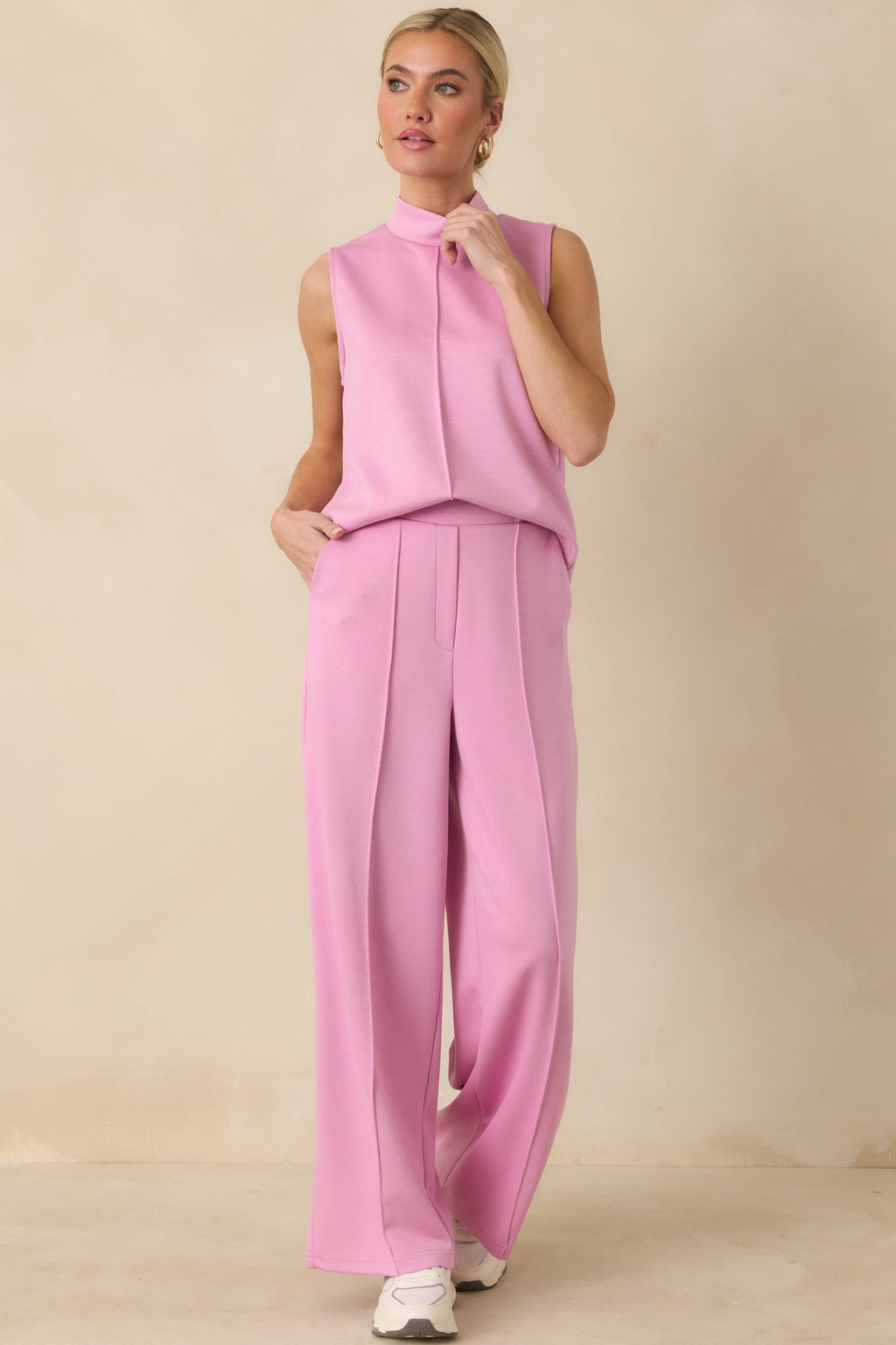 Ready to Jet Petal Pink Sleeveless Mock Neck Tank Top