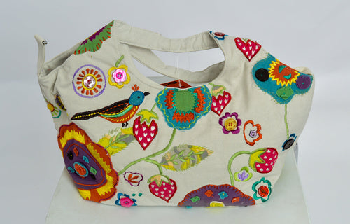 Beautiful large tote bag colourfully decorated with embroidery and applique
