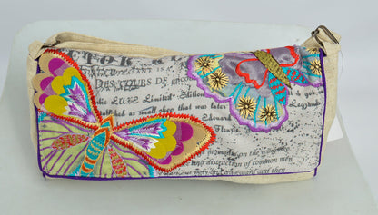 Attractive butterfly feathered shoulder bag with butterfly themed applique and embroidery
