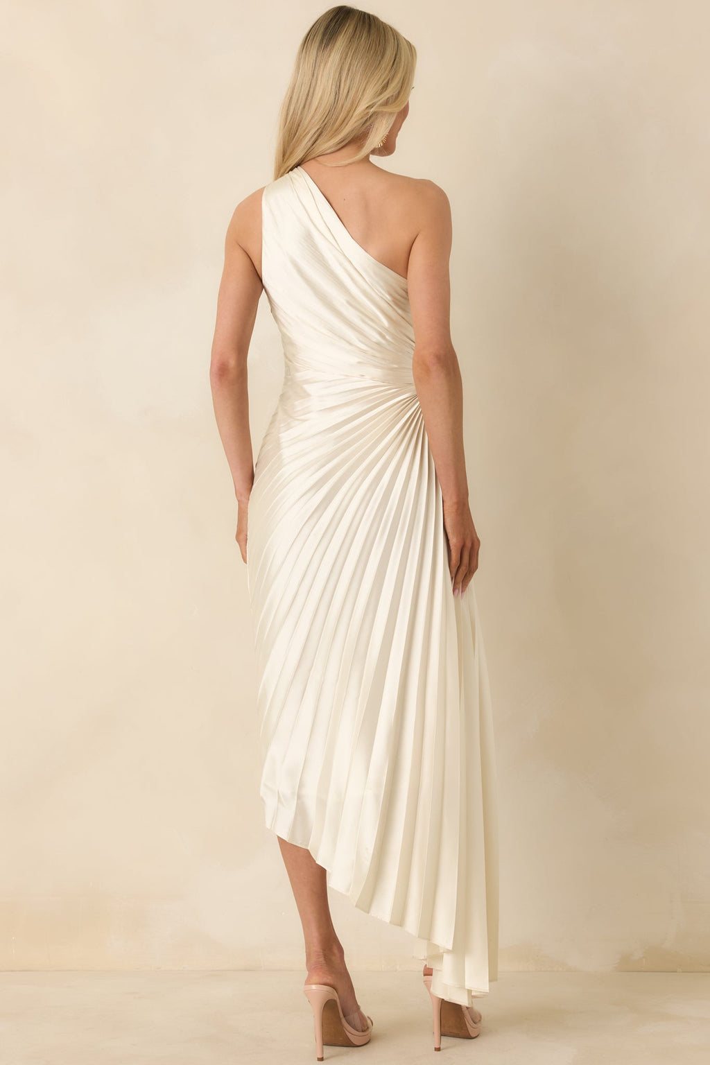 Poetic Charm Light Ivory Asymmetric One Shoulder Maxi Dress