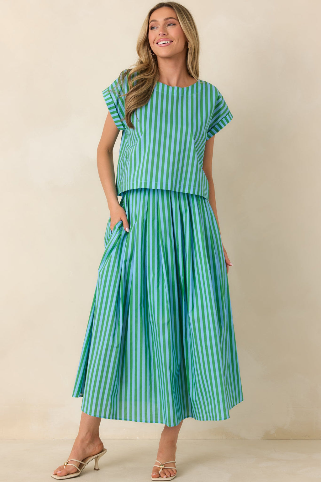Making Moves Blue & Green Stripe Boxy Cotton Top