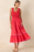 Today’s the Day Red Textured Cotton Tiered Midi Dress