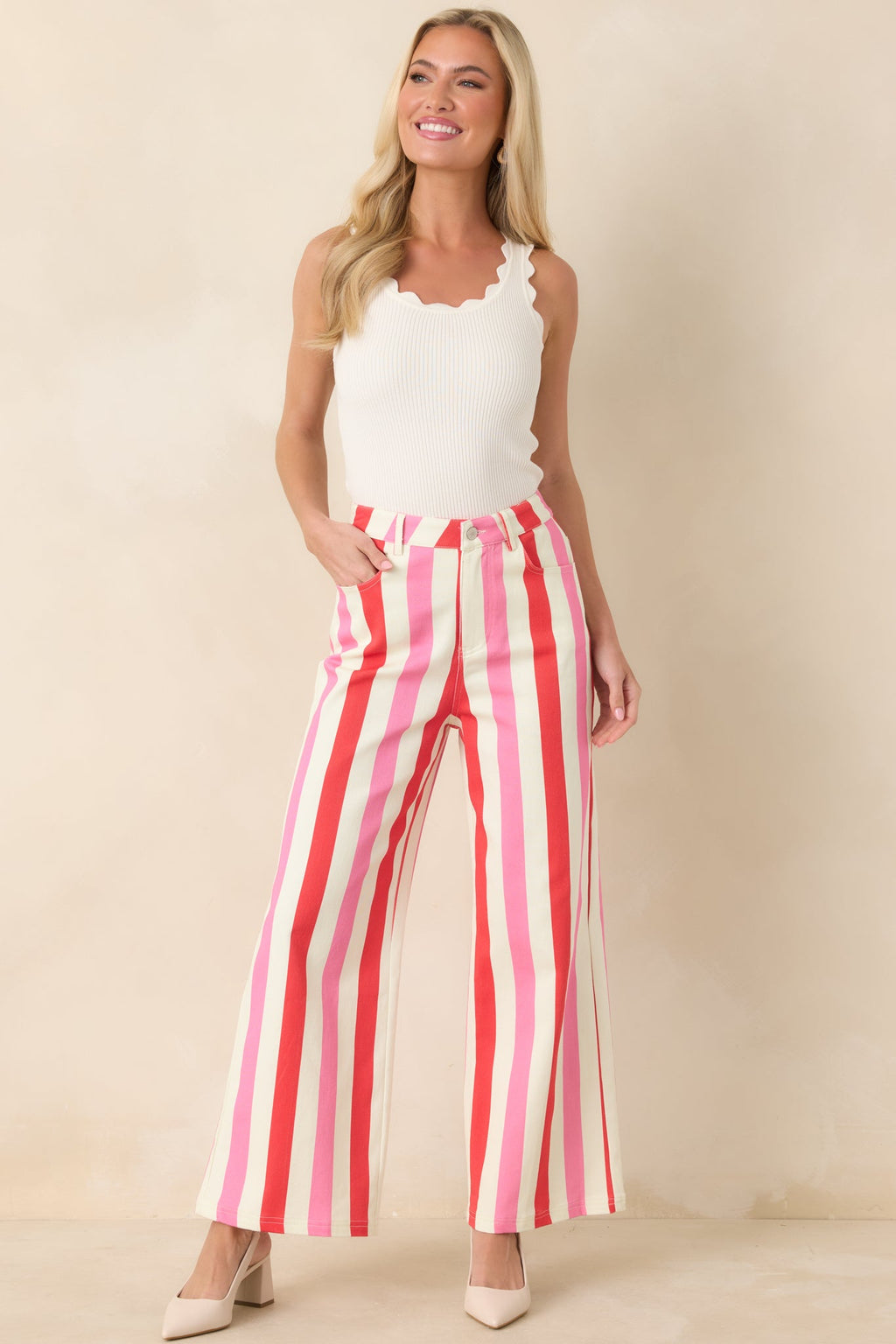 Making It Bright Pink Multi Striped Wide Leg Pants