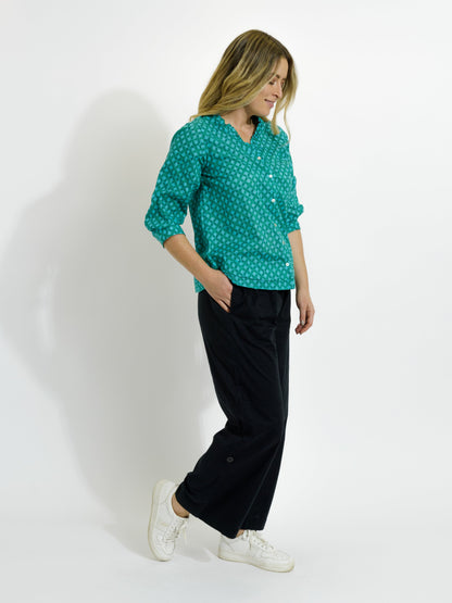 Capricorn Cotton Shirt in Teal Diamonds