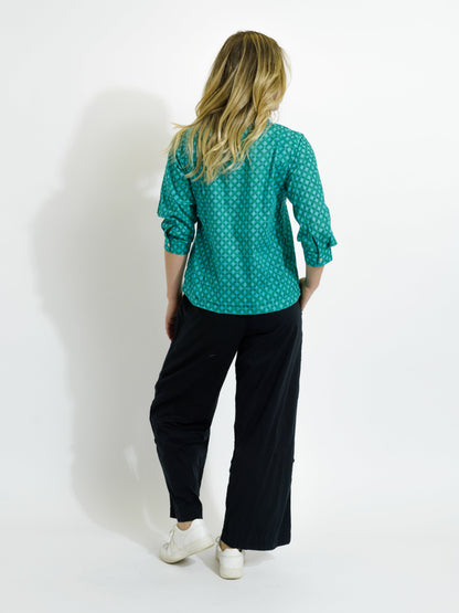Capricorn Cotton Shirt in Teal Diamonds