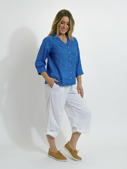 Capricorn Cotton Shirt in Blue and Mauve Eyes