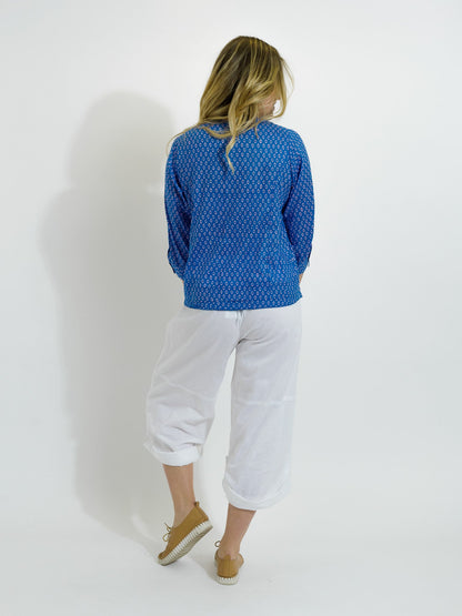 Capricorn Cotton Shirt in Blue and Mauve Eyes