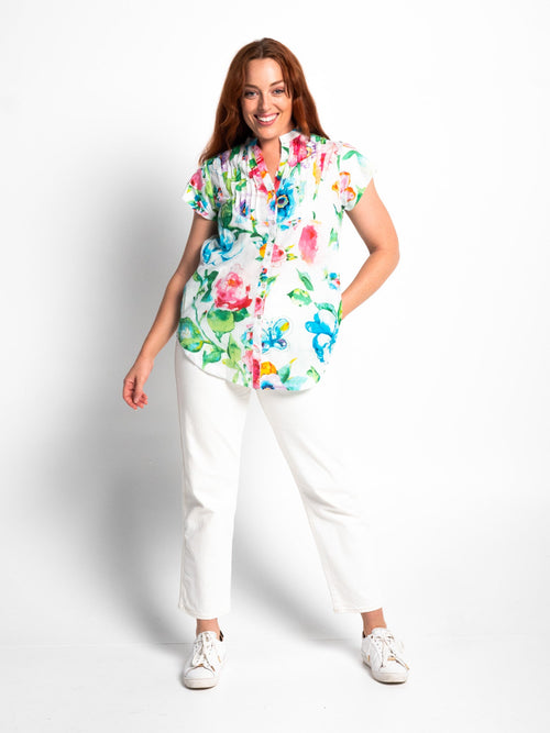 Magnetic Cap Sleeve Shirt in White Pretty