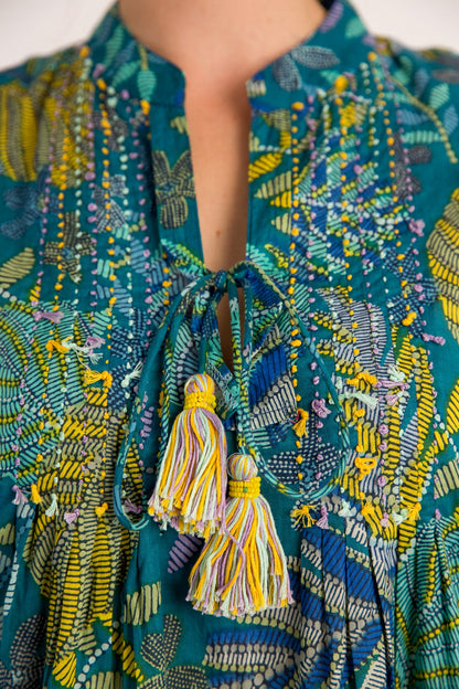 Casuarina Embroidered Top in Turquoise Fern