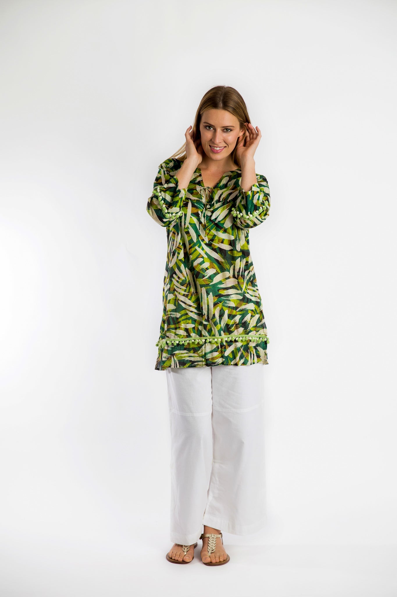 Kurta Style Top in Green Brushstrokes
