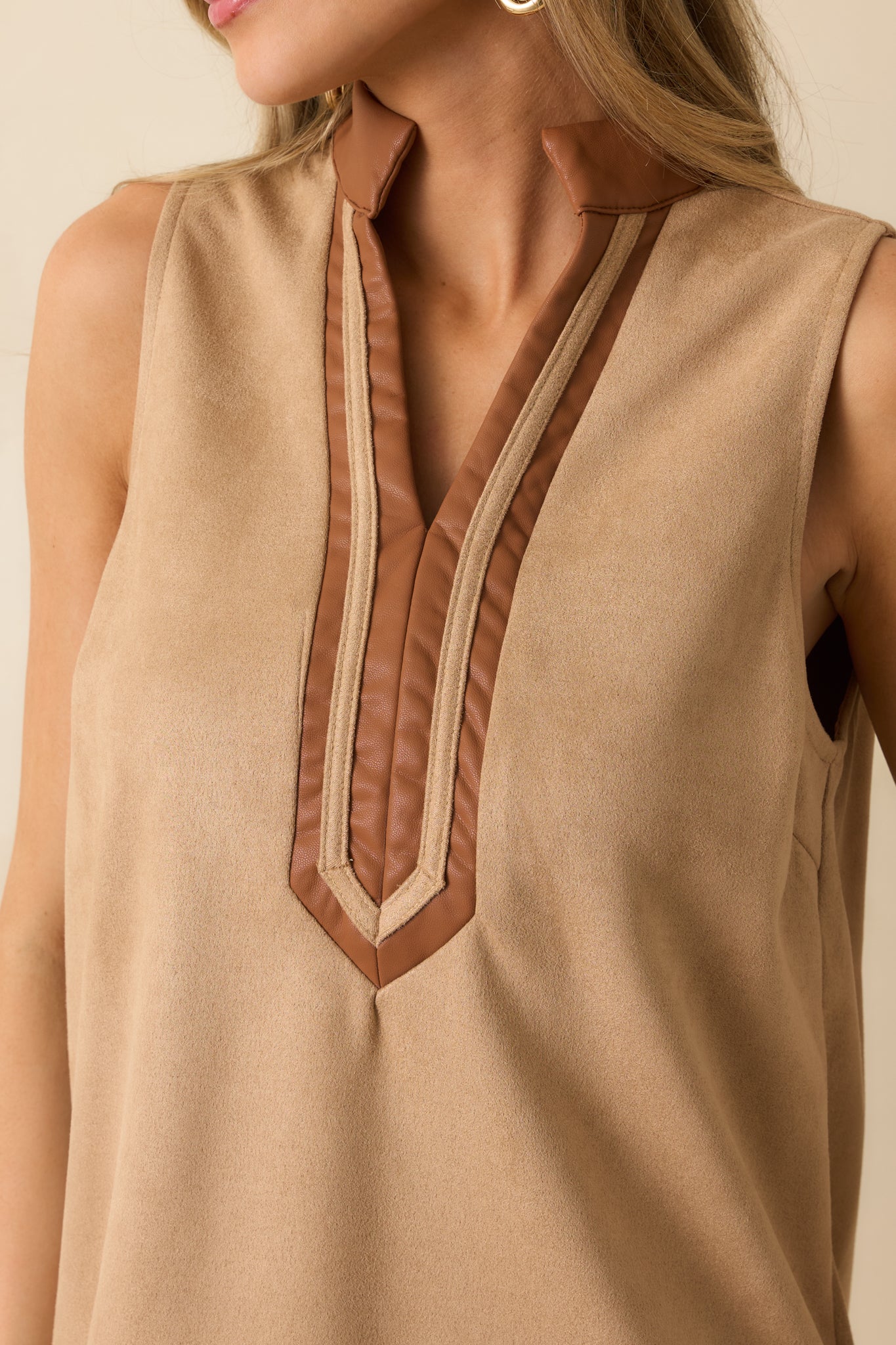 Once In A While Tan Faux Suede Mini Dress