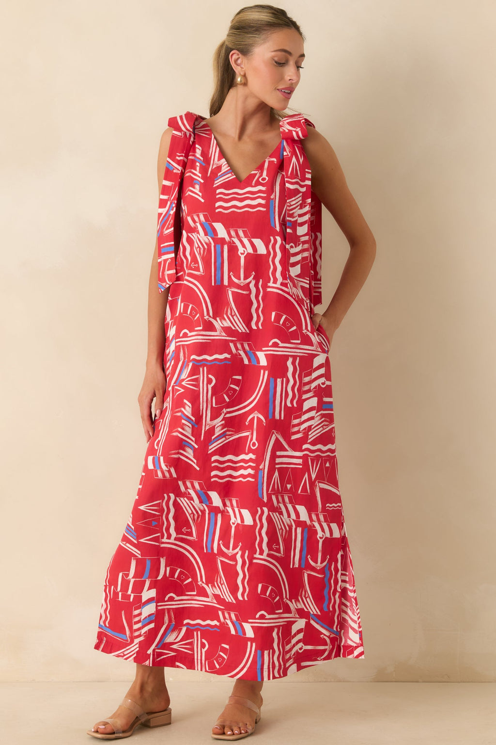 Prosperina Arden Red Multi Yacht Club Cotton Maxi Dress