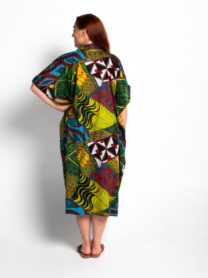 Free Size Peregian Kaftan in Green Festival Print