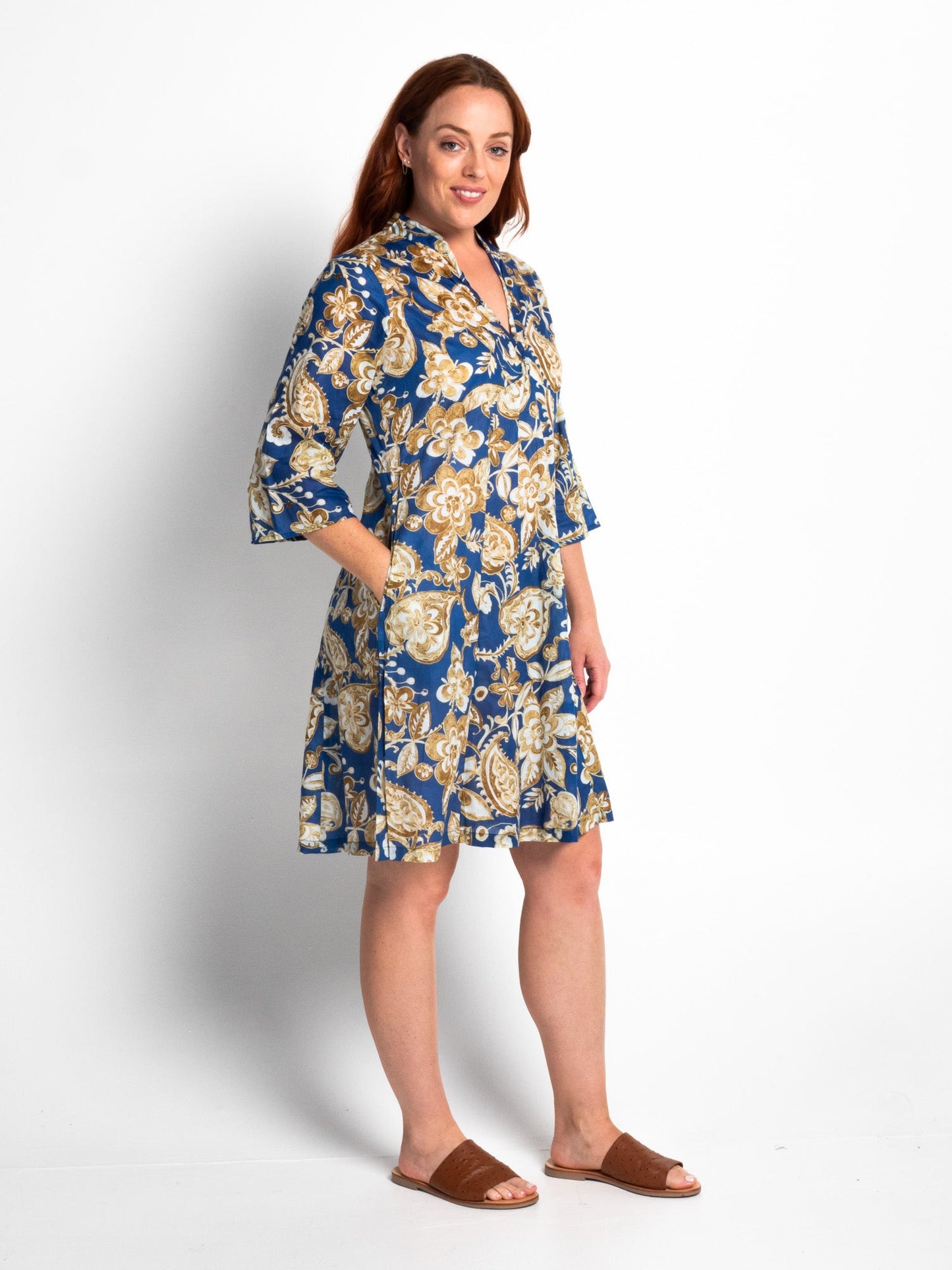 Lucinda Dress in Brocade Blue