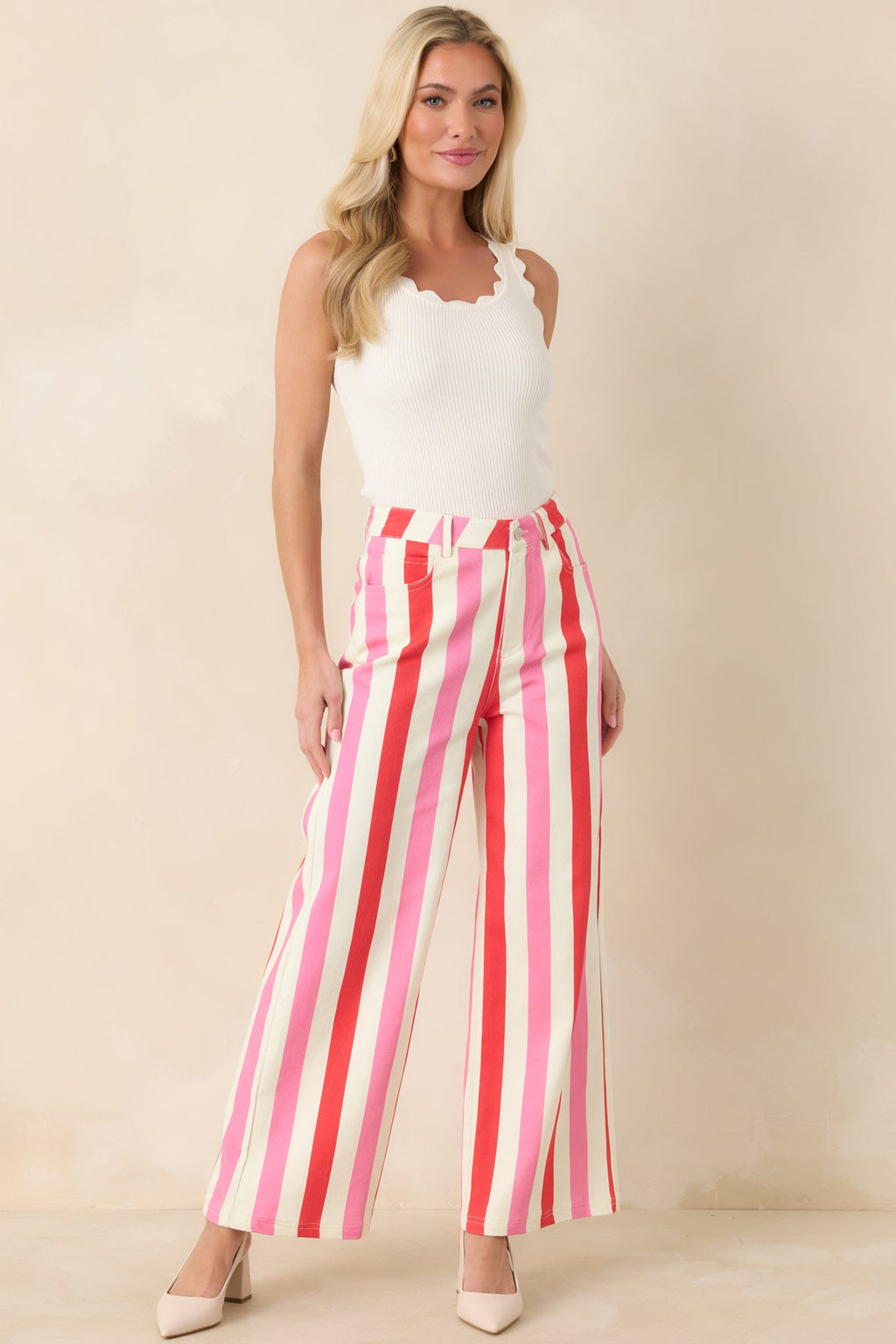 Making It Bright Pink Multi Striped Wide Leg Pants