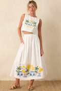 Paradisa Aruba White Multi Embroidered Cotton Blend Crop Top