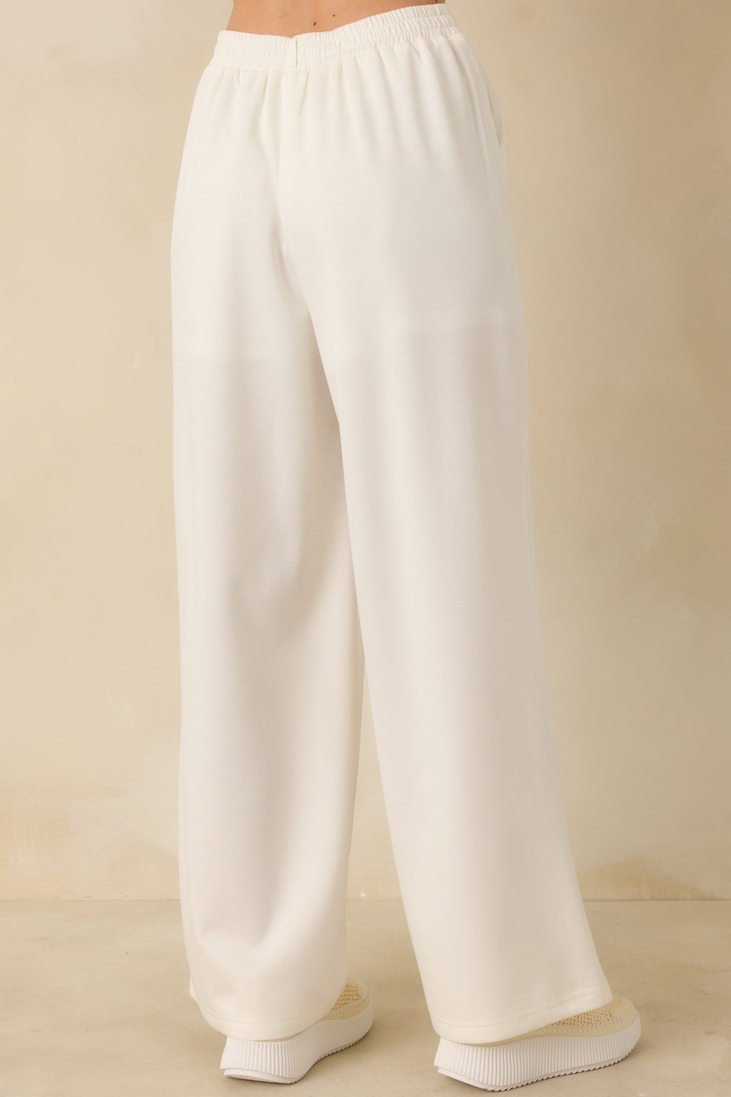 Ready to Jet Cloud White Knit High-Waisted Wide-Leg Pants