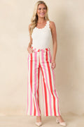 Making It Bright Pink Multi Striped Wide Leg Pants