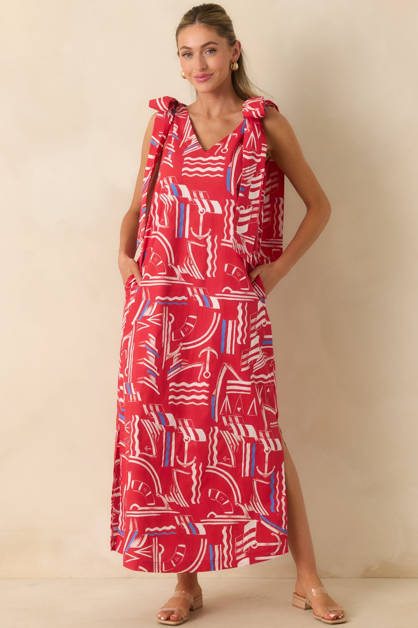 Prosperina Arden Red Multi Yacht Club Cotton Maxi Dress