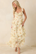 ASTR The Label Adessa Yellow Floral Ruffle Tiered Maxi Dress