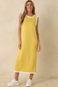 Perfectly Framed Yellow Jersey Knit Contrast Trim Sleeveless Maxi Dress