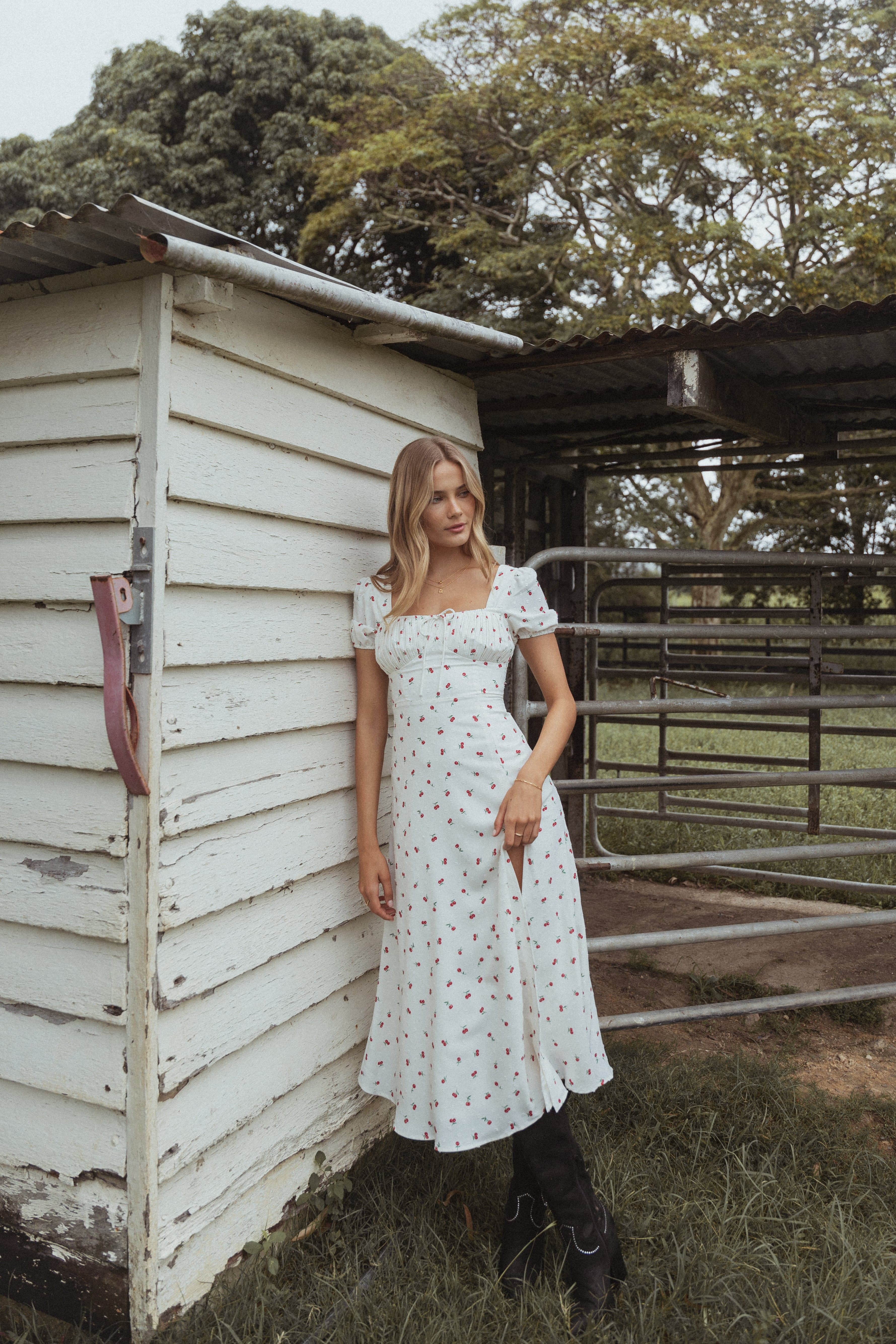 Jill Midi Dress - Cherry Print