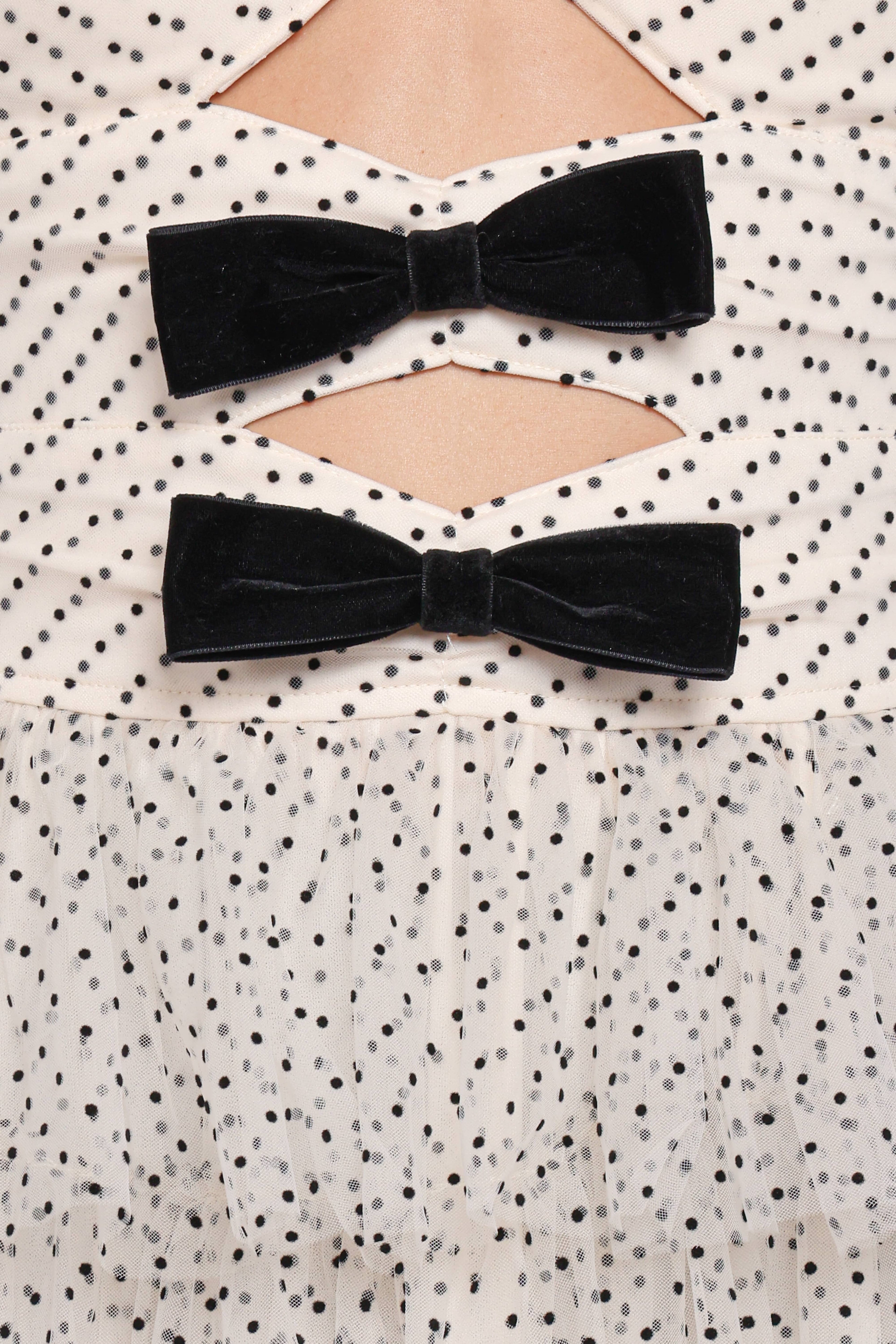 Kelari Strapless Midi Dress - Cream Polka Dot